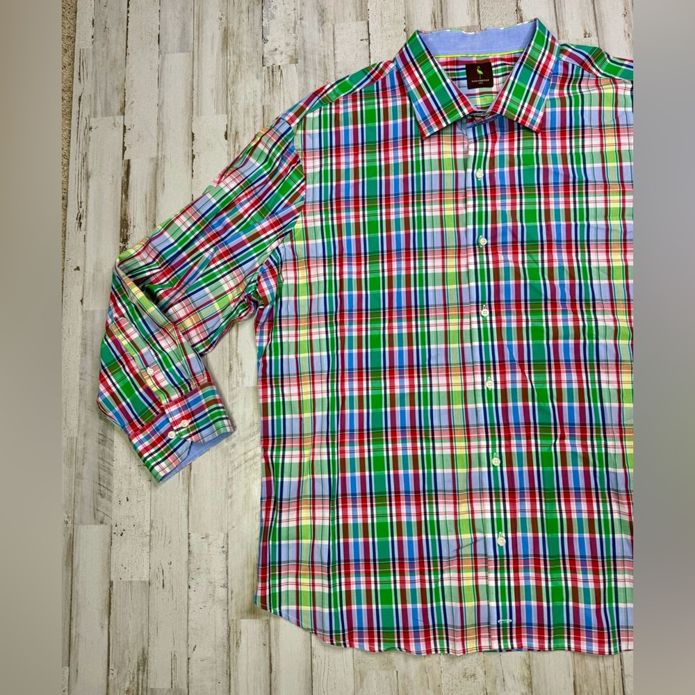 Tailorbyrd Mens Dress Shirt 4XL Long Sleeve Green Blue Button Up - Picture 3 of 13